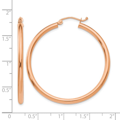 14k Rose Gold 2.5x40mm Polished Lightweight Tube Hoop Earrings