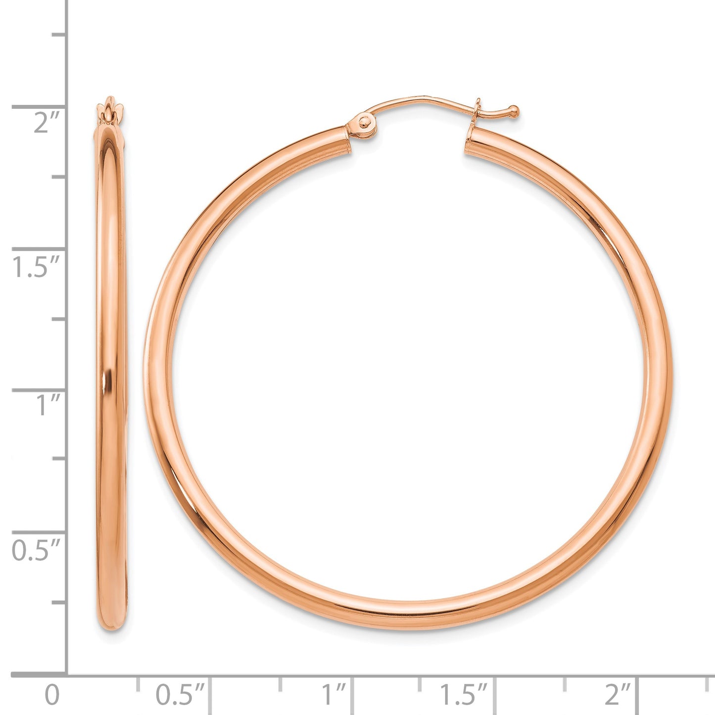 14k Rose Gold 2.5x45mm Polished Lightweight Tube Hoop Earrings