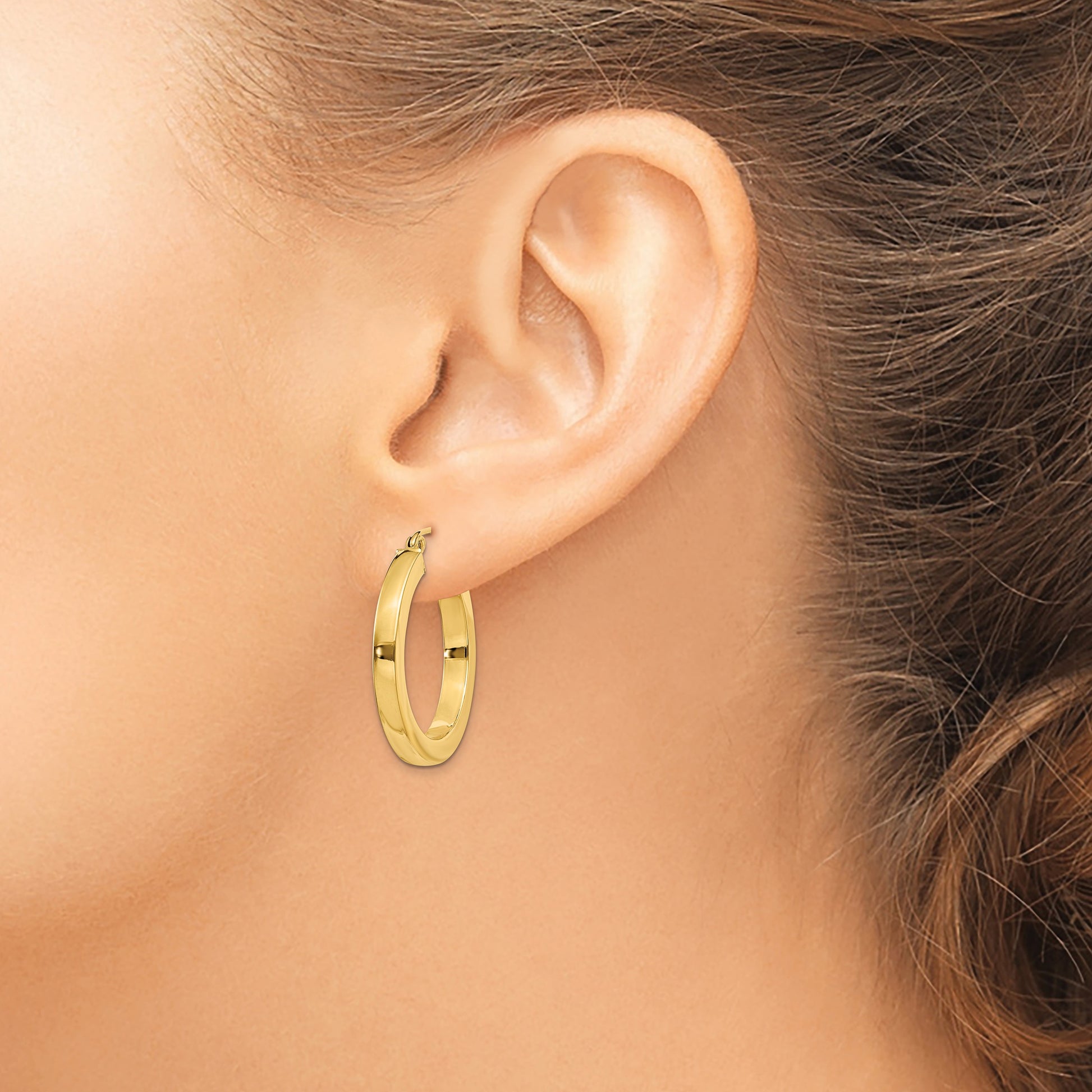 14k 3x25mm Polished Square Tube Hoop Earrings