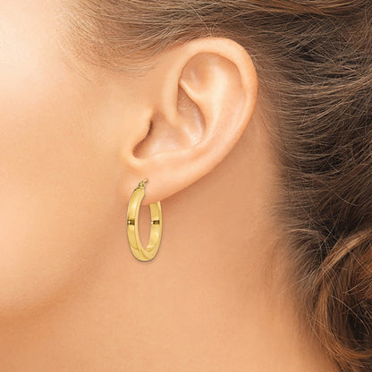 14k 3x25mm Polished Square Tube Hoop Earrings
