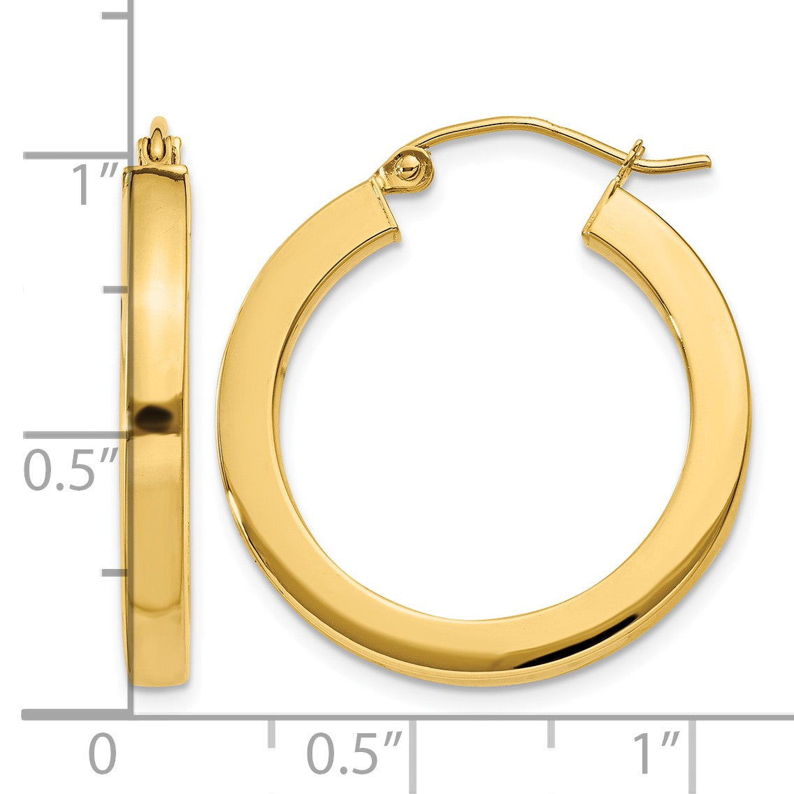 14k 3x25mm Polished Square Tube Hoop Earrings