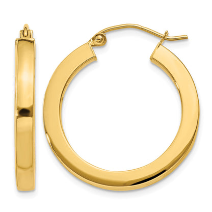 14k 3x25mm Polished Square Tube Hoop Earrings