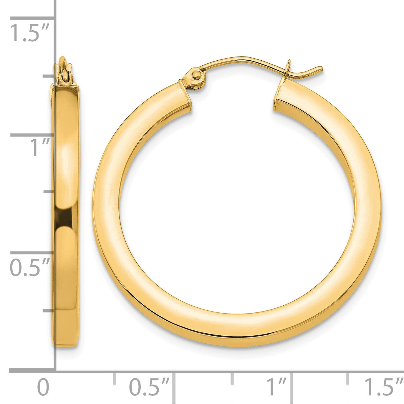 14k 3x30mm Polished Square Tube Hoop Earrings
