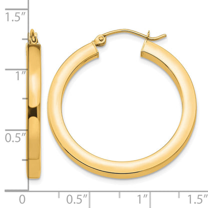 14k 3x30mm Polished Square Tube Hoop Earrings