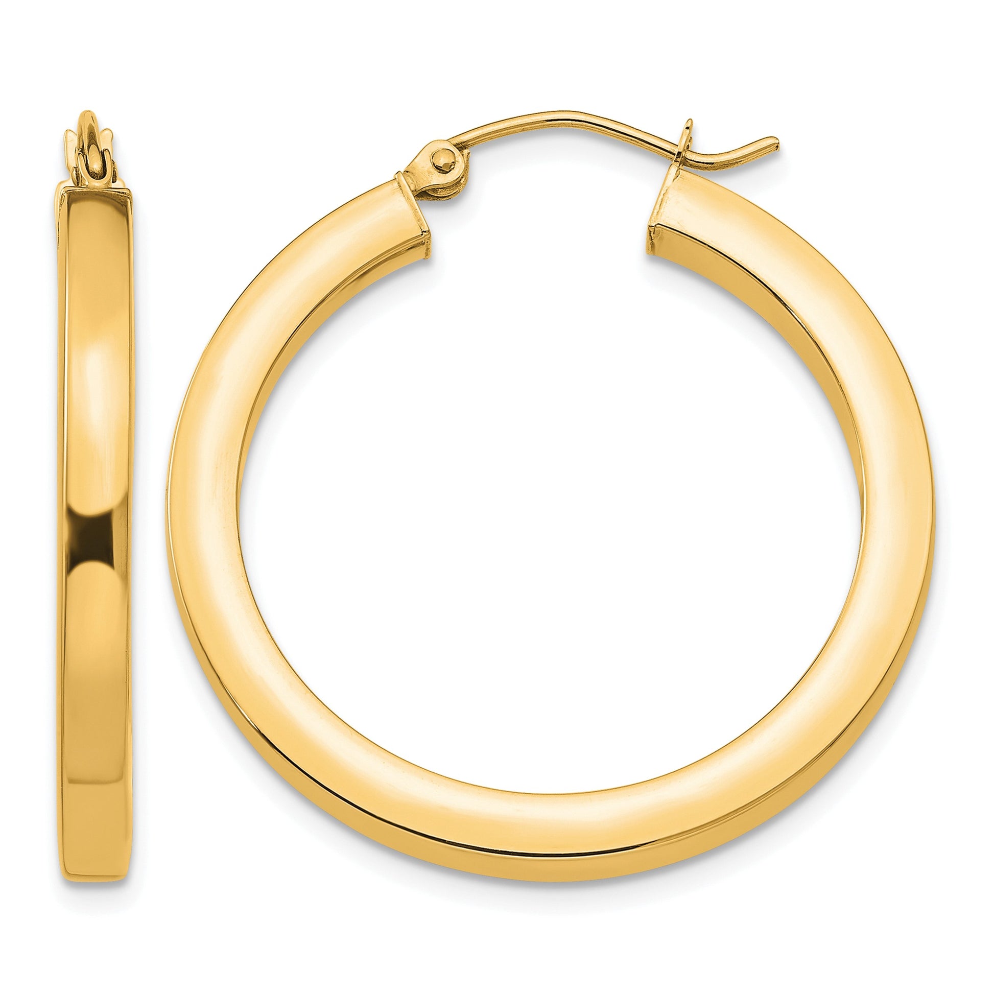 14k 3x30mm Polished Square Tube Hoop Earrings