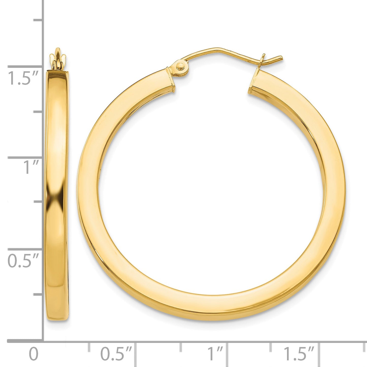 14k 3x35mm Polished Square Tube Hoop Earrings