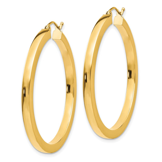 14k 3x40mm Polished Square Tube Hoop Earrings