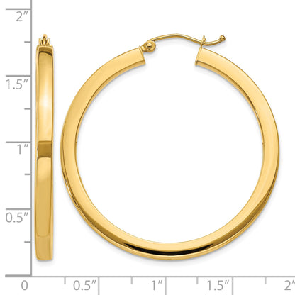 14k 3x40mm Polished Square Tube Hoop Earrings