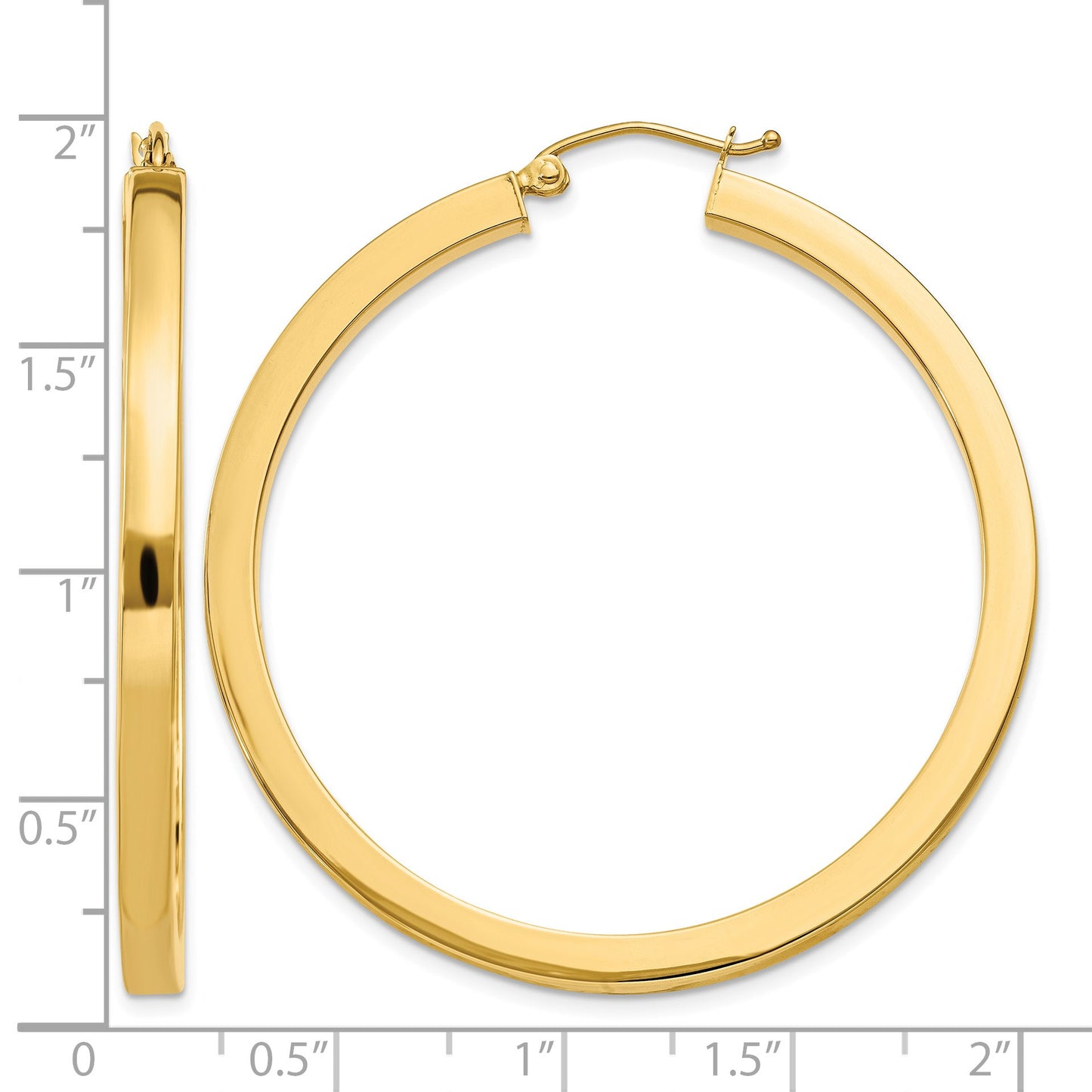 14k 3x45mm Polished Square Tube Hoop Earrings