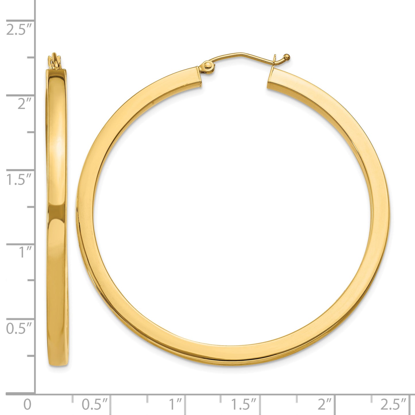 14k 3x50mm Polished Square Tube Hoop Earrings