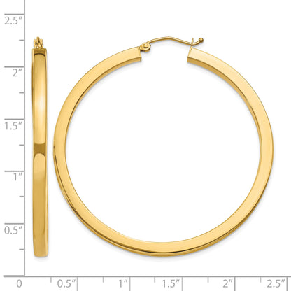 14k 3x50mm Polished Square Tube Hoop Earrings