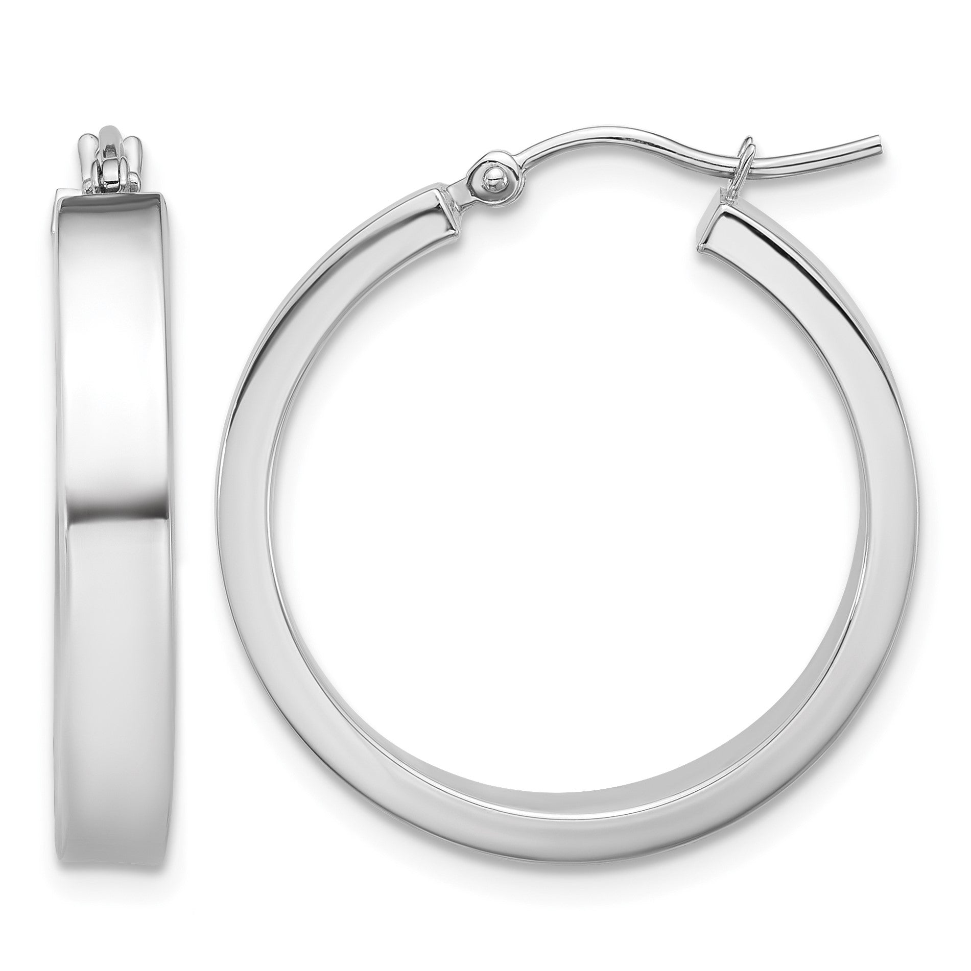 14k White Gold 4x25mm Polished Tube Hoop Earrings