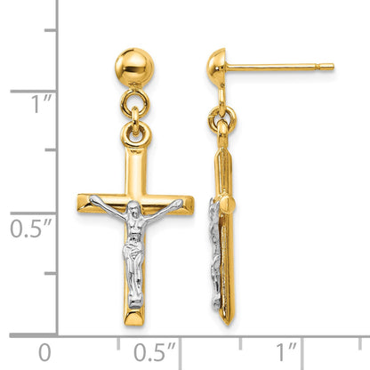 14k Two-tone Hollow Crucifix Dangle Post Earrings