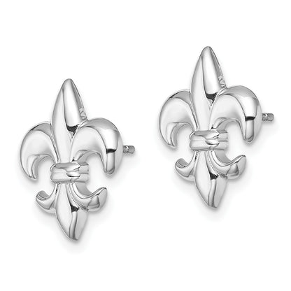 14K White Gold Polished Fleur-De-Lis Post Earrings