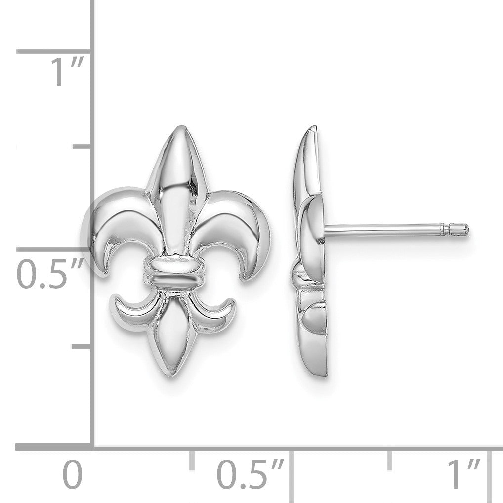 14K White Gold Polished Fleur-De-Lis Post Earrings