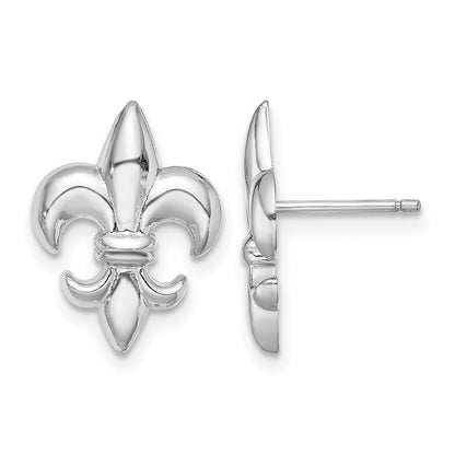 14K White Gold Polished Fleur-De-Lis Post Earrings