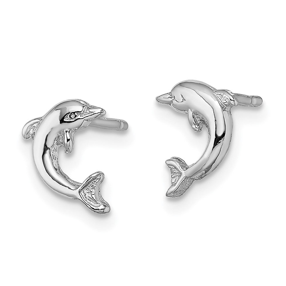 14K White Gold Mini Jumping Dolphin Post Earrings