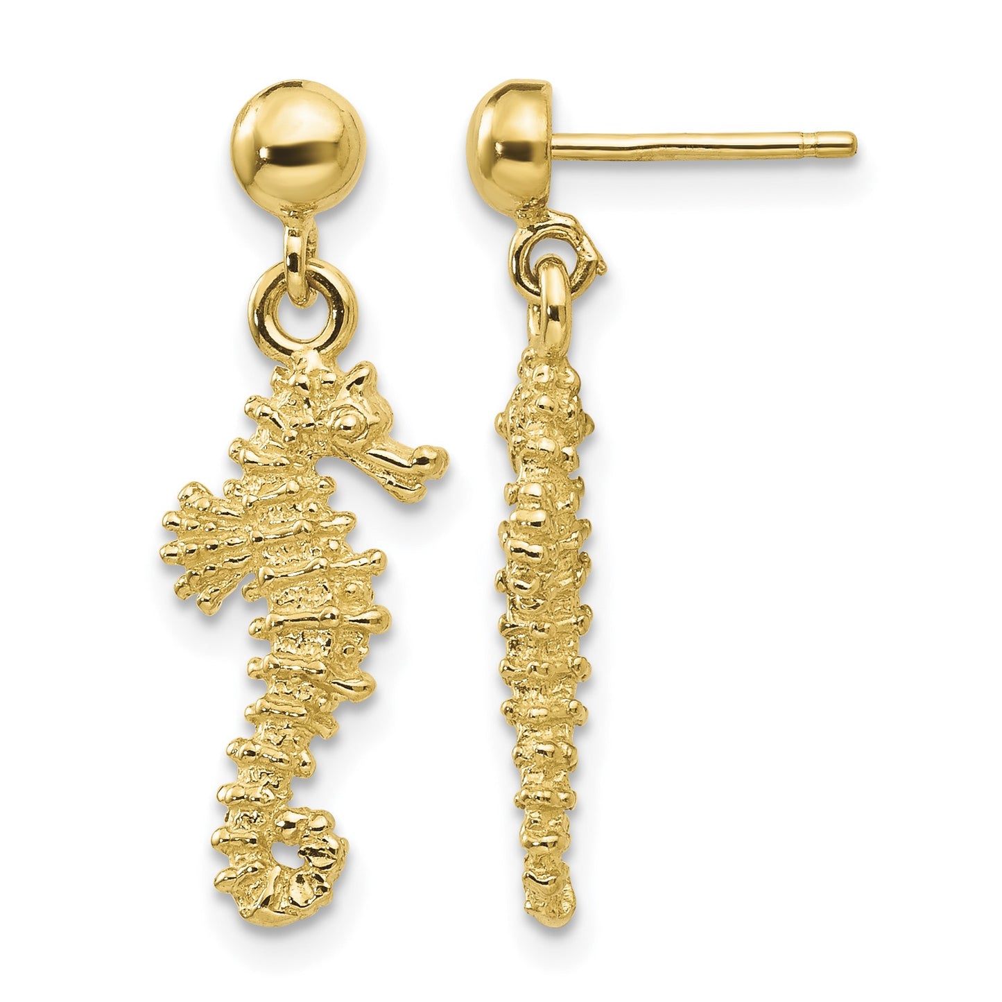 14k Seahorse Dangle Post Earrings