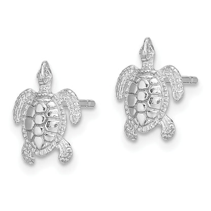 14K White Gold Polished and Textured Sea Turtle Post Earrings
