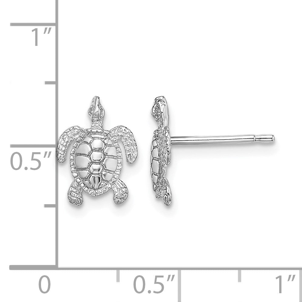 14K White Gold Polished and Textured Sea Turtle Post Earrings