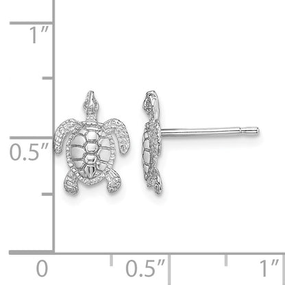 14K White Gold Polished and Textured Sea Turtle Post Earrings