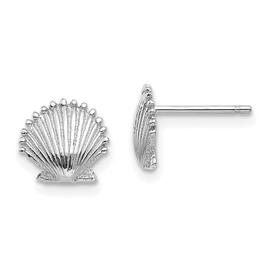 14K White Gold Scallop Shell Post Earrings