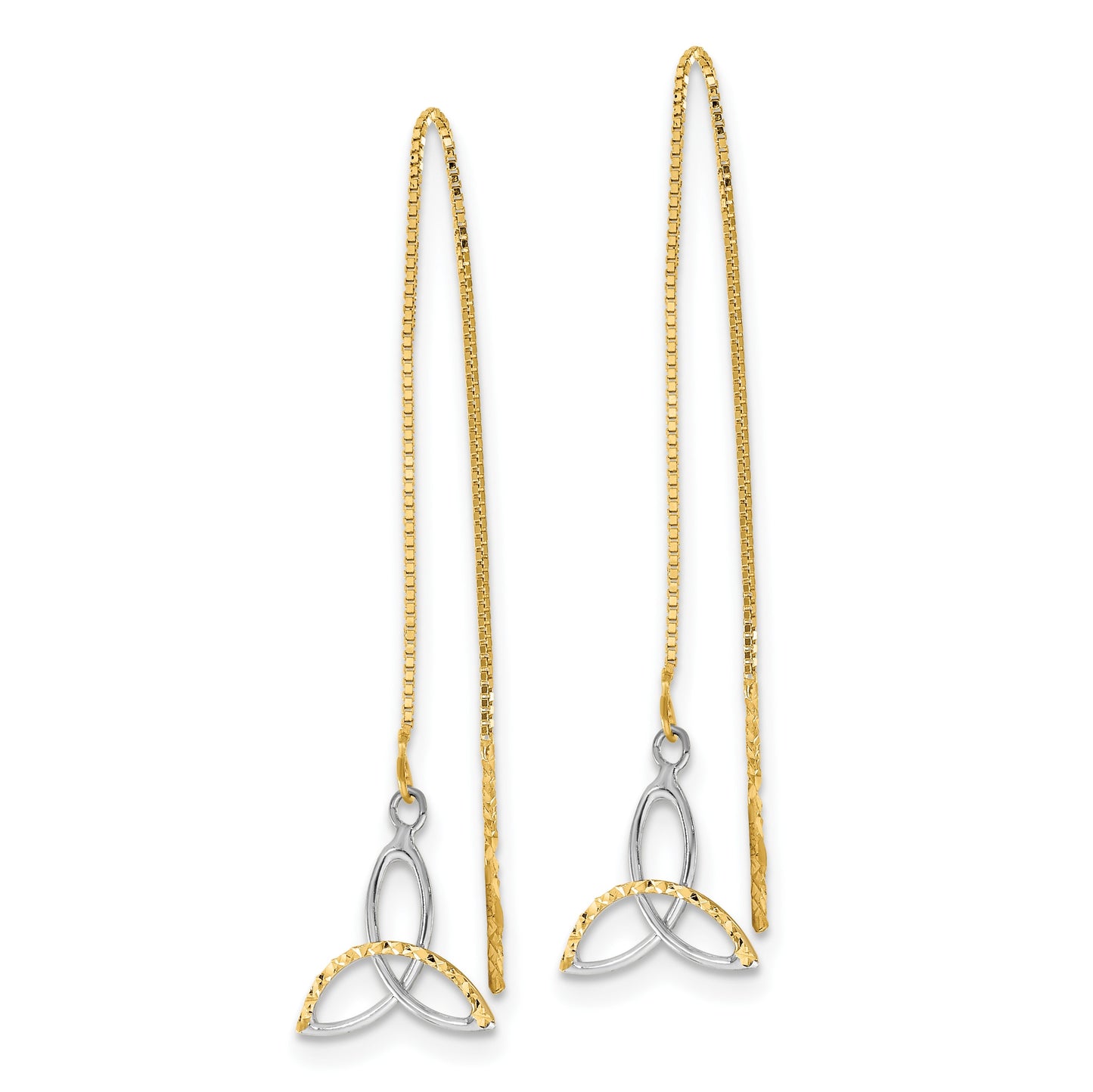 14k and White Rhodium Diamond-cut Box Chain with Celtic Knot Threader Earrings