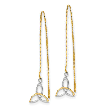 14k and White Rhodium Diamond-cut Box Chain with Celtic Knot Threader Earrings
