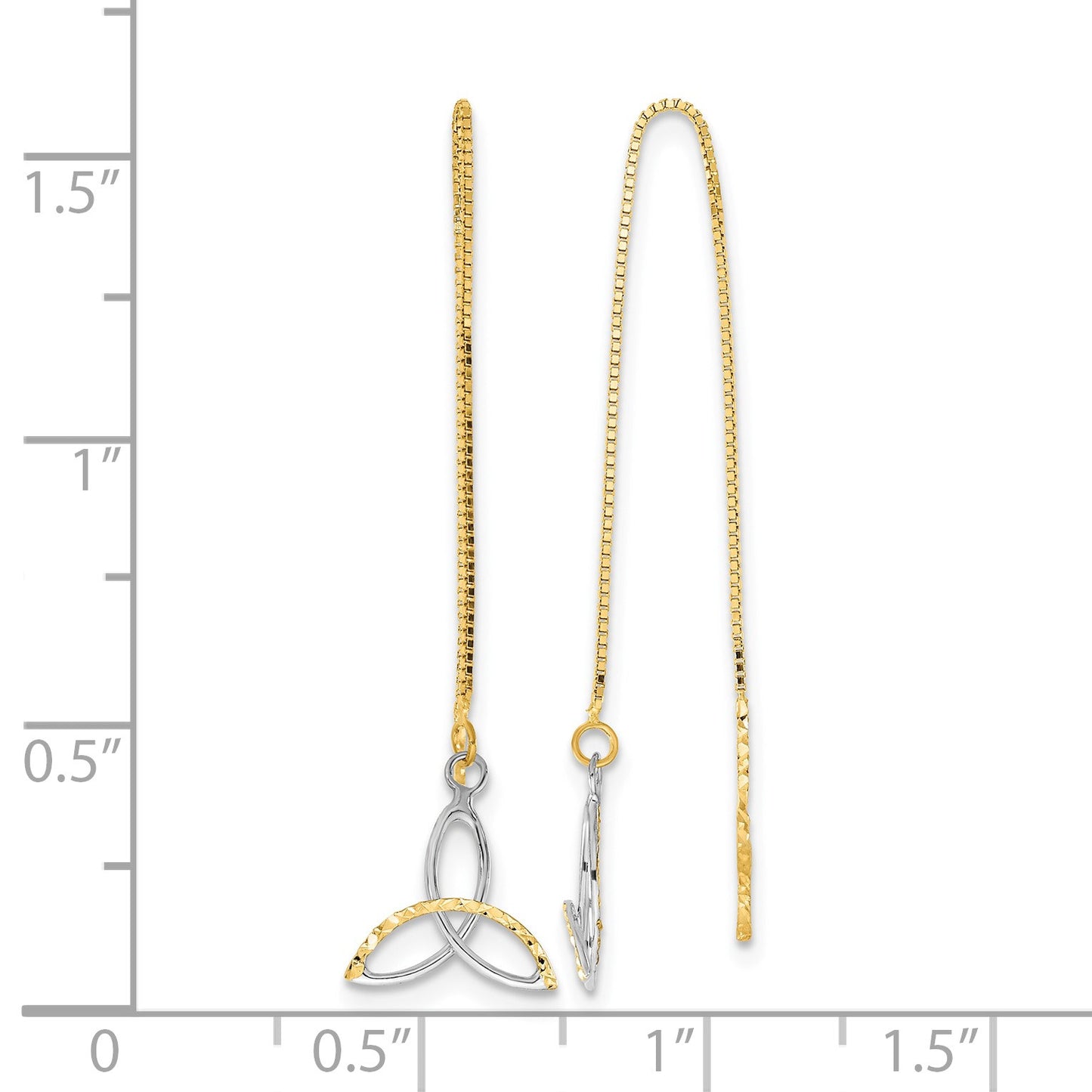 14k and White Rhodium Diamond-cut Box Chain with Celtic Knot Threader Earrings