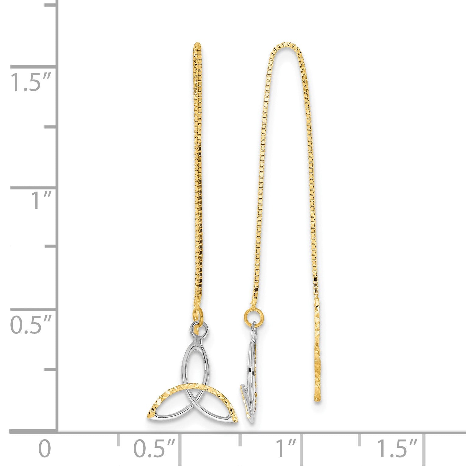 14k and White Rhodium Diamond-cut Box Chain with Celtic Knot Threader Earrings