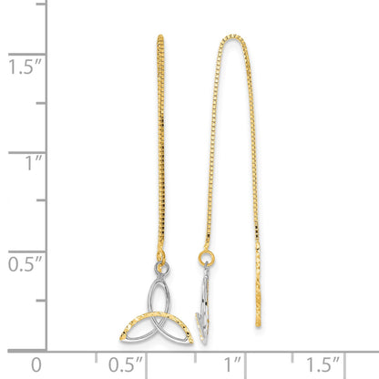 14k and White Rhodium Diamond-cut Box Chain with Celtic Knot Threader Earrings
