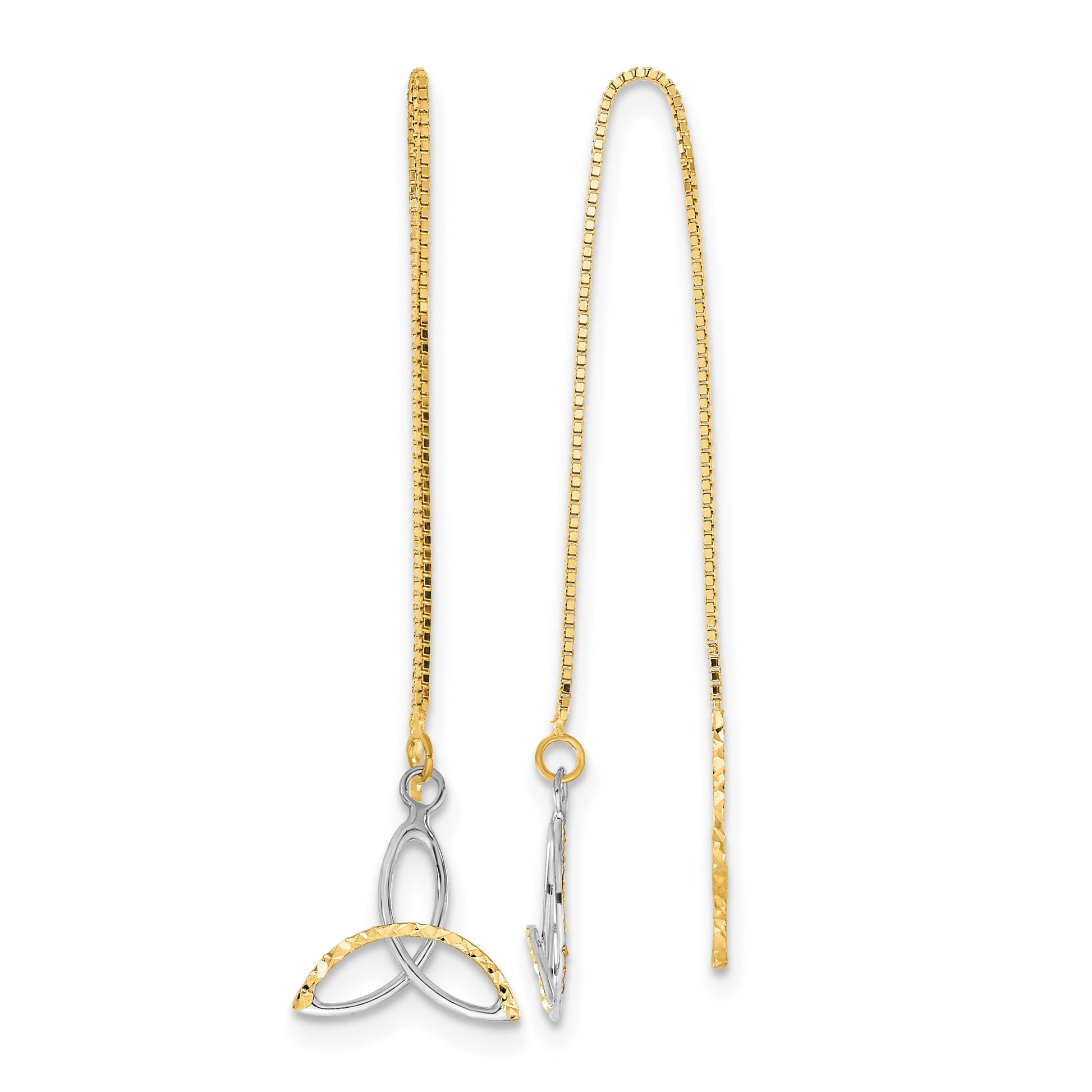 14k and White Rhodium Diamond-cut Box Chain with Celtic Knot Threader Earrings