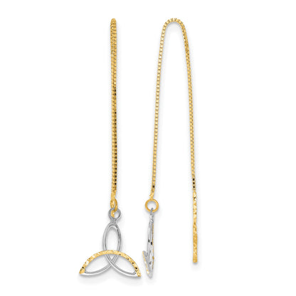 14k and White Rhodium Diamond-cut Box Chain with Celtic Knot Threader Earrings