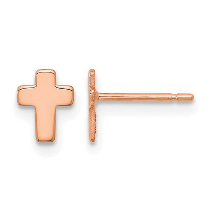 14k Rose Gold Polished Small Cross Post Earrings