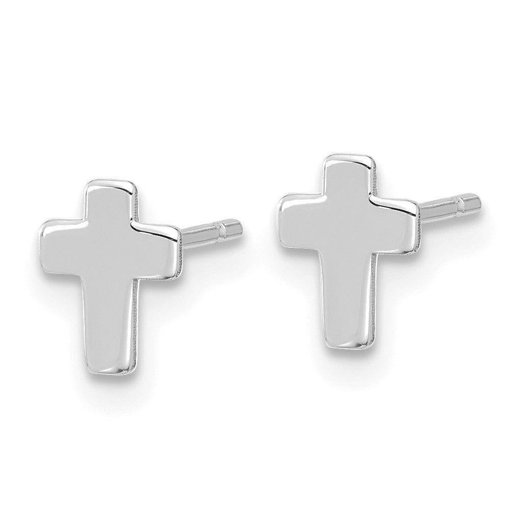 14k White Gold Polished Small Cross Post Earrings