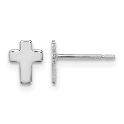 14k White Gold Polished Small Cross Post Earrings