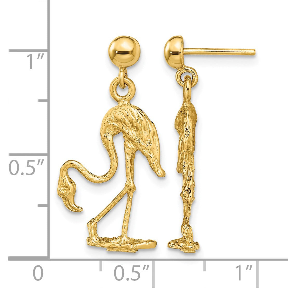14K 3-D Flamingo Dangle Post Earrings