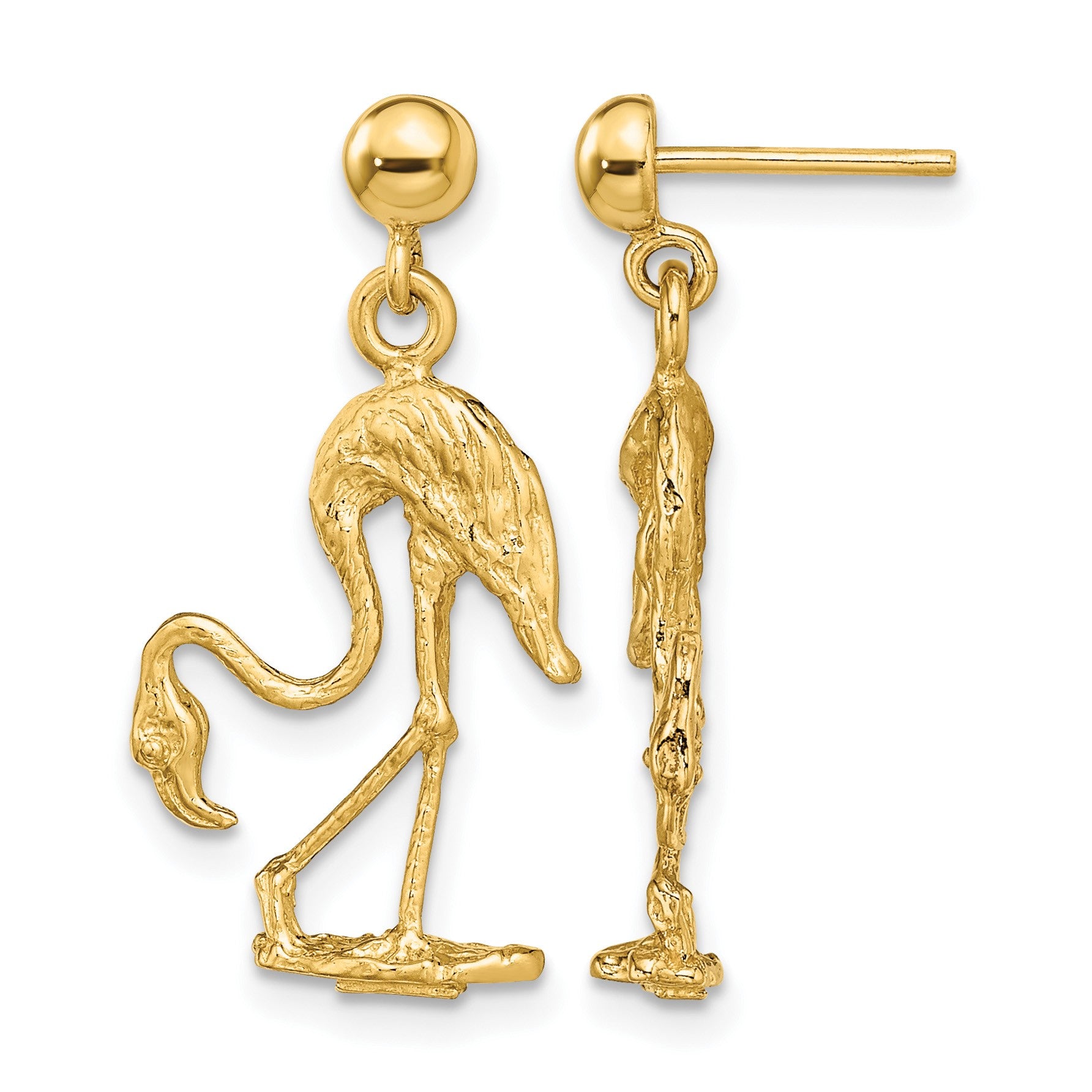 14K 3-D Flamingo Dangle Post Earrings