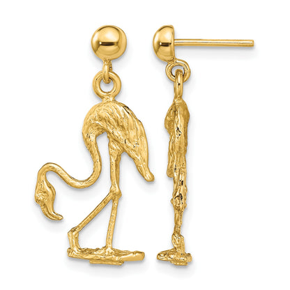 14K 3-D Flamingo Dangle Post Earrings