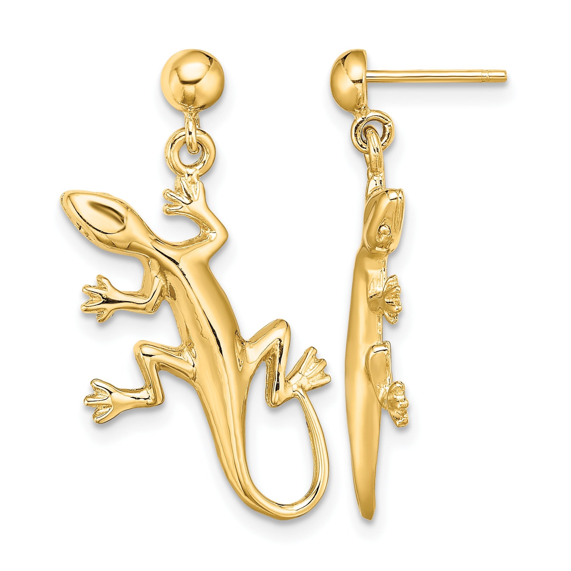 14K Polished Gecko Dangle Earrings