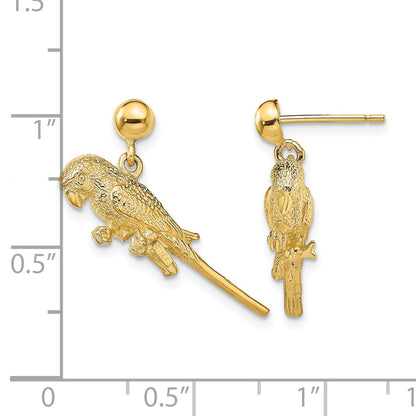 14K 3-D Parrot Dangle Post Earrings