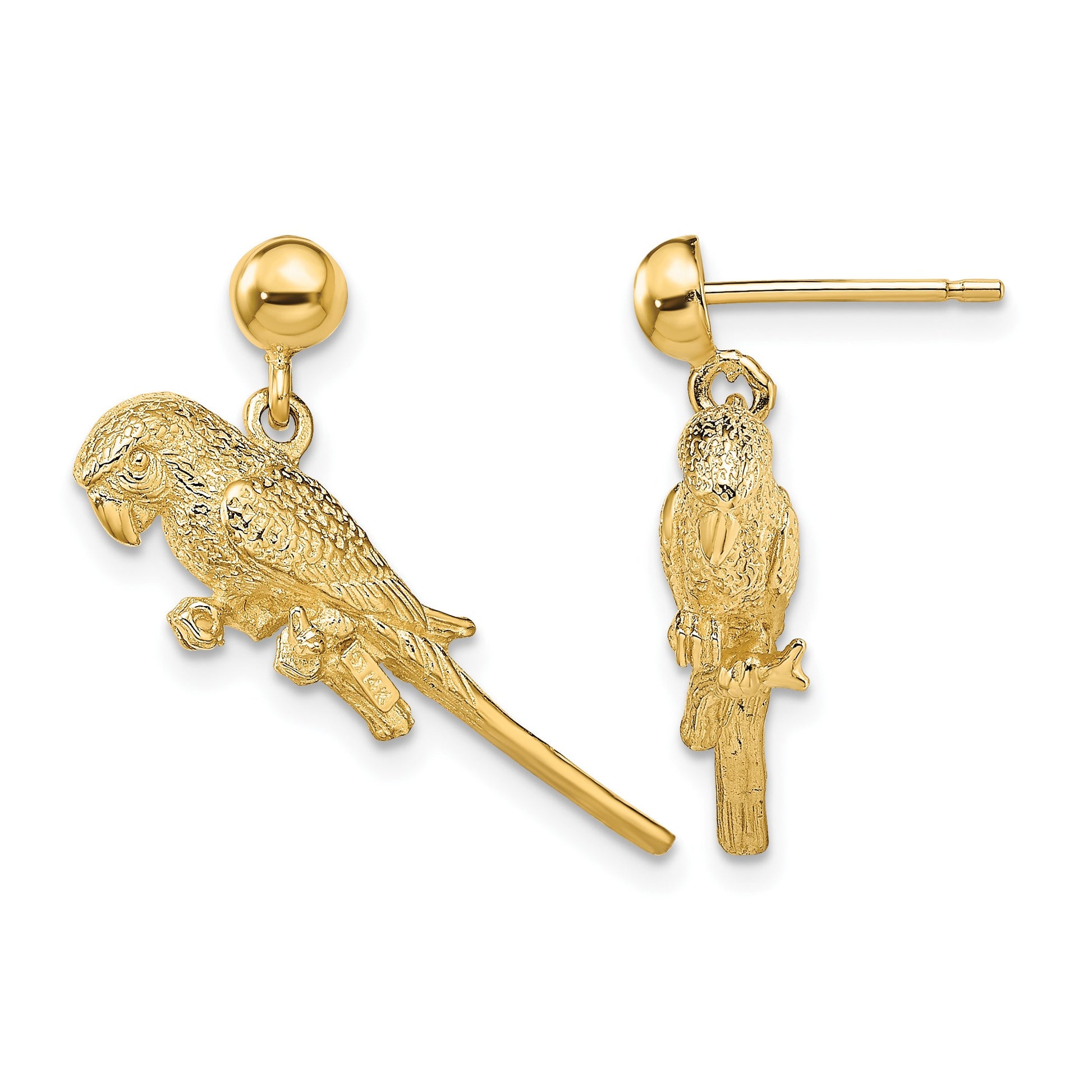 14K 3-D Parrot Dangle Post Earrings