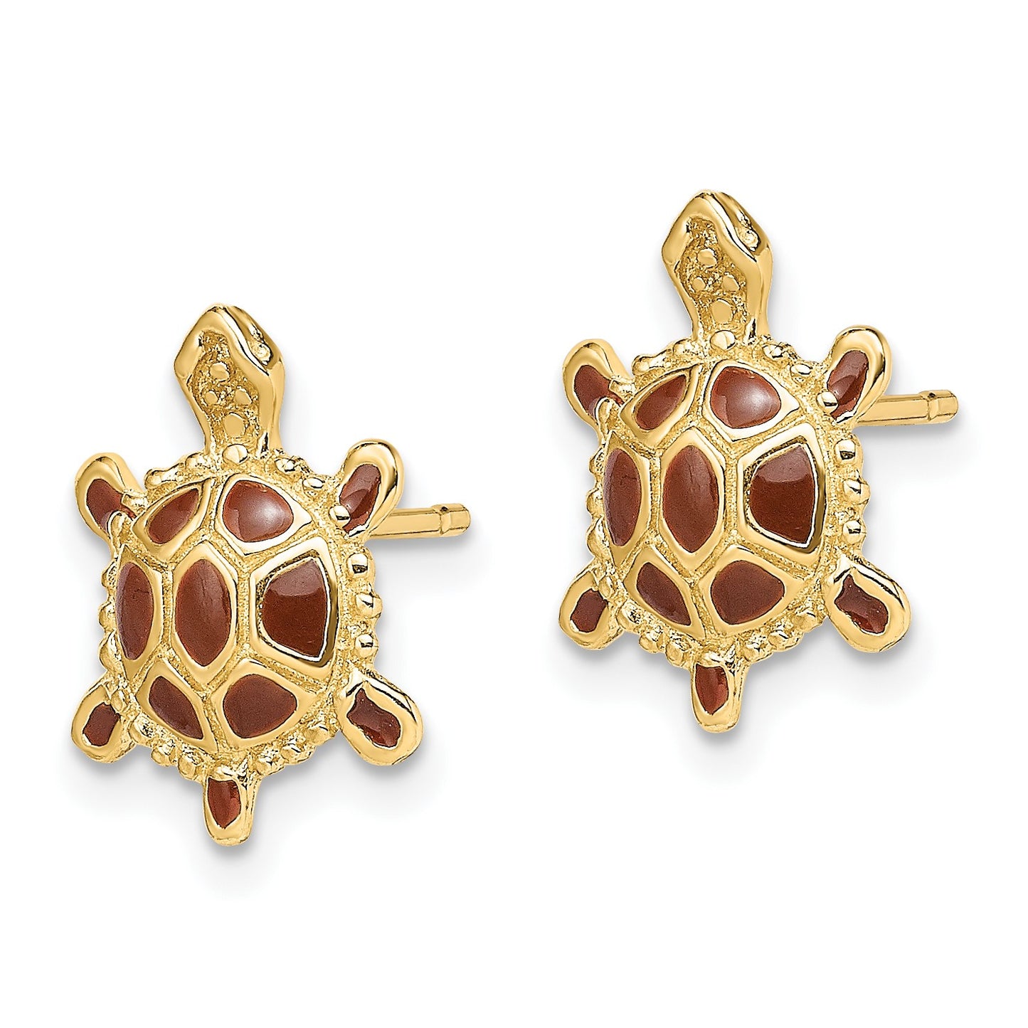 14K with Brown Enamel Sea Turtle Post Earrings