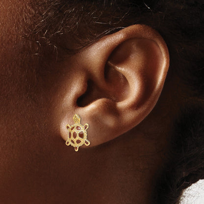 14K with Brown Enamel Sea Turtle Post Earrings