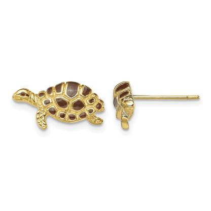 14k Brown Enamel Turtle Post Earrings