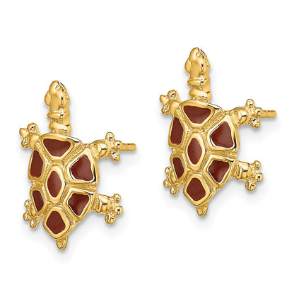 14K with Brown Enamel Tortoise Post Earrings
