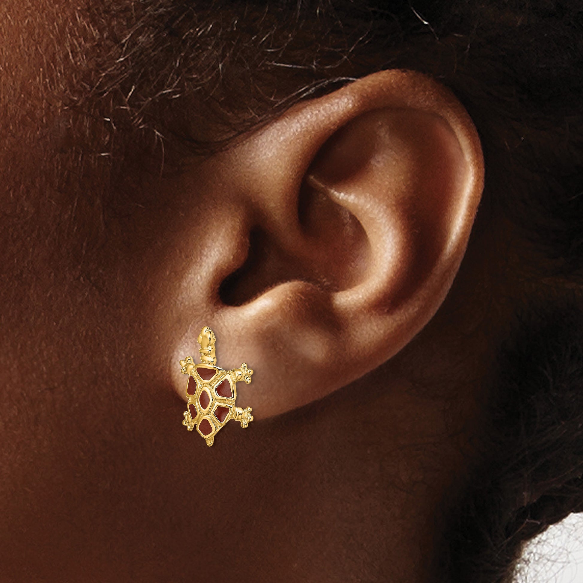 14K with Brown Enamel Tortoise Post Earrings