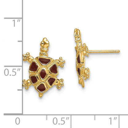 14K with Brown Enamel Tortoise Post Earrings