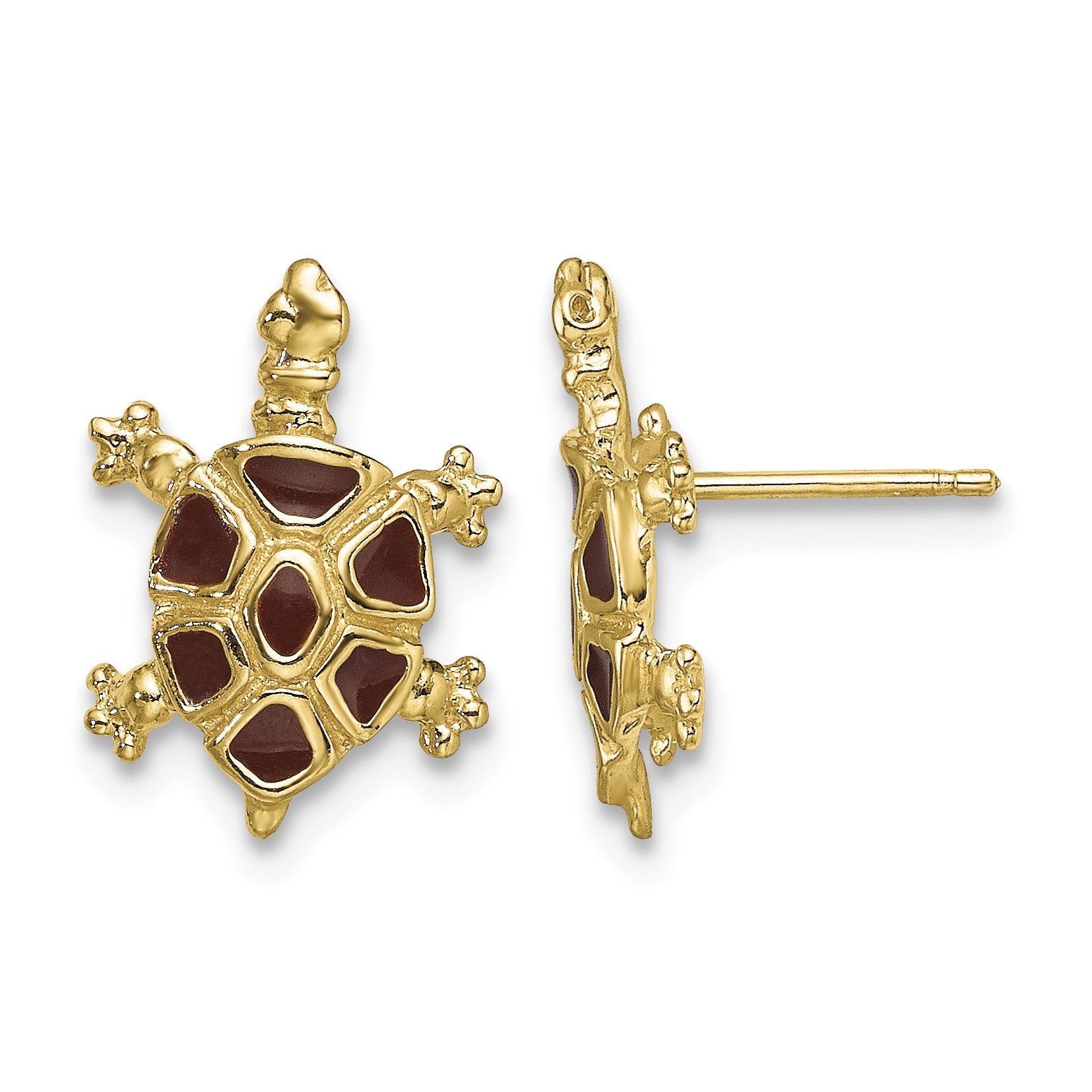 14K with Brown Enamel Tortoise Post Earrings