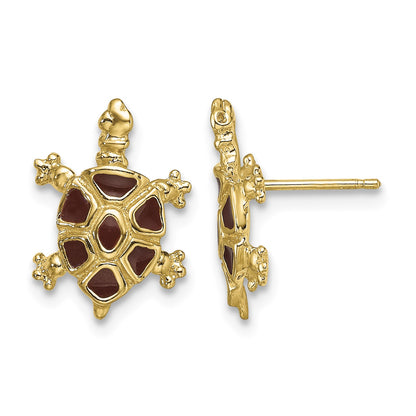 14K with Brown Enamel Tortoise Post Earrings